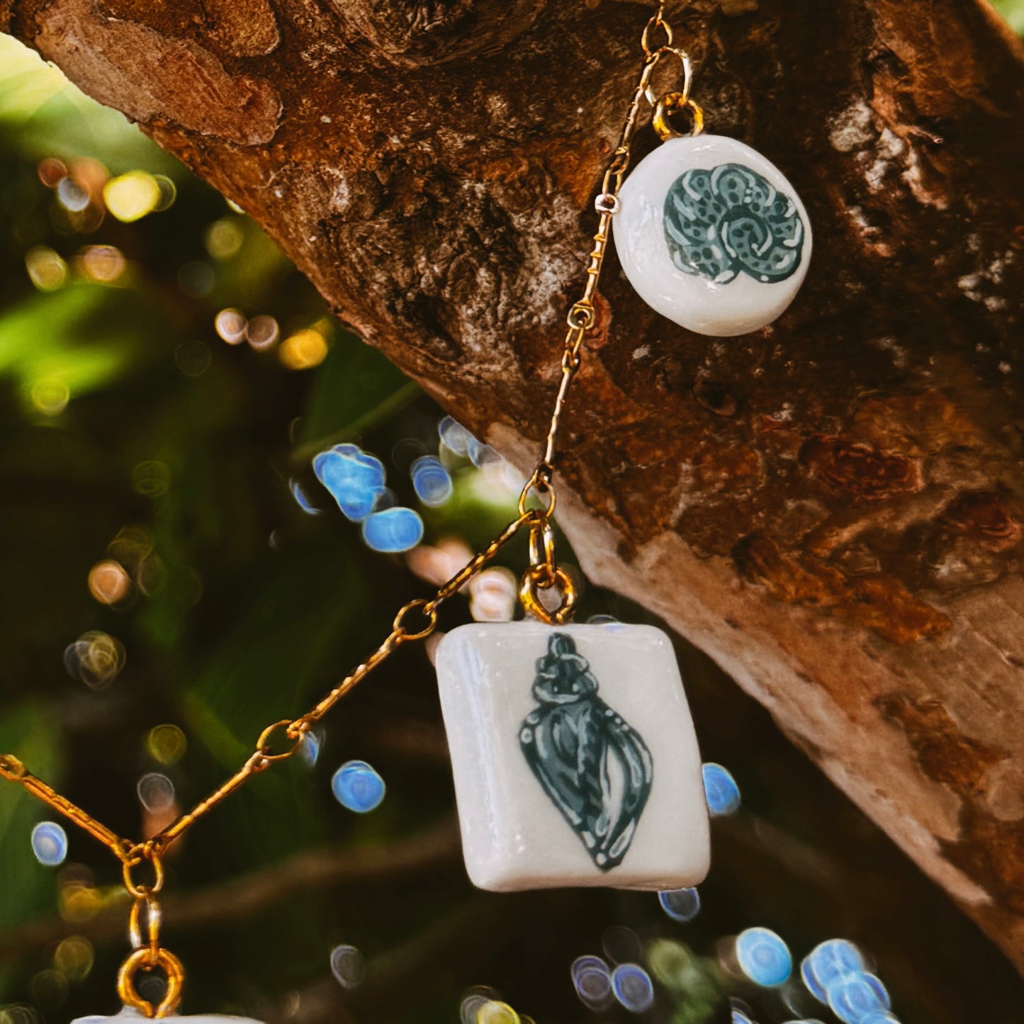 hand painted ocean charm necklace