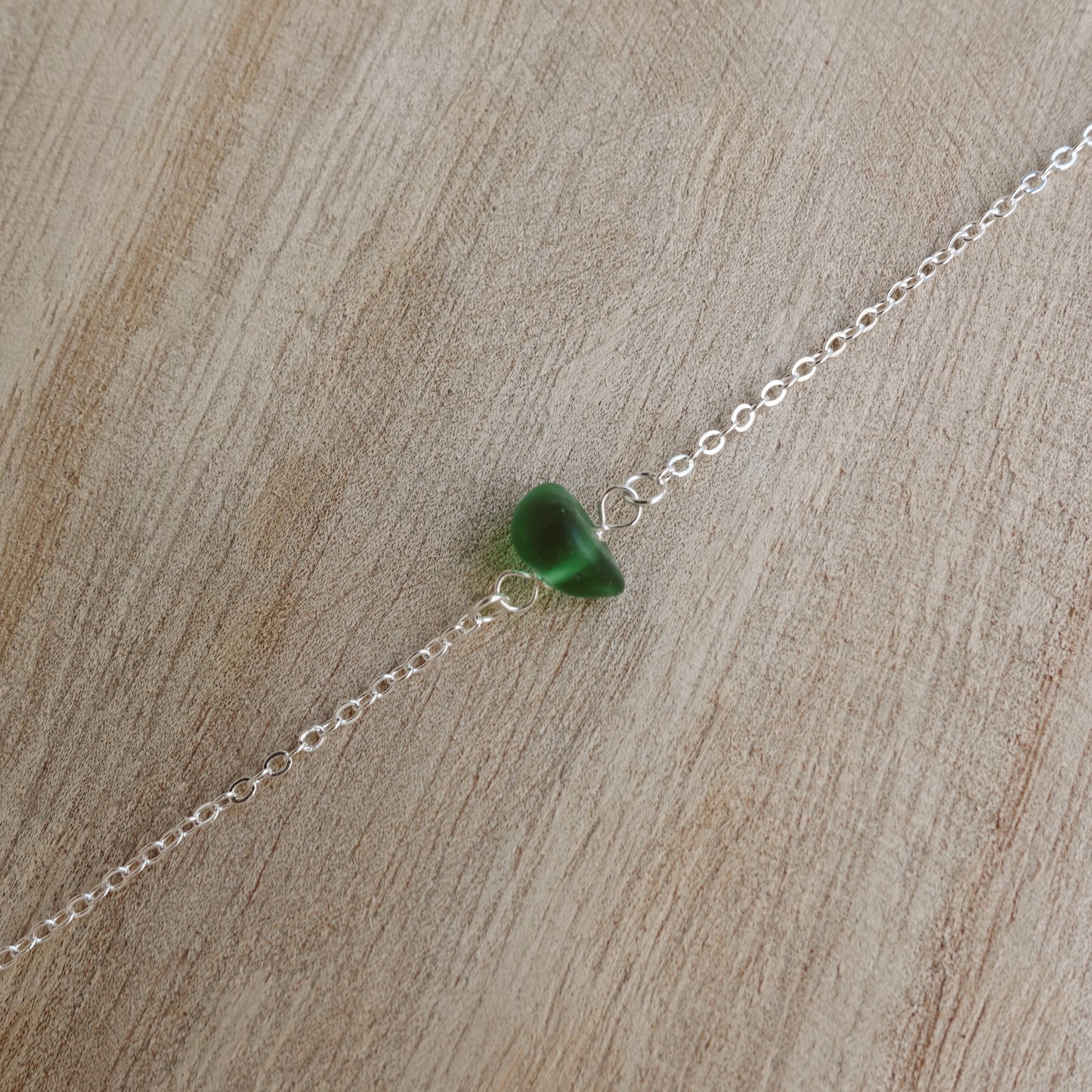 silver seaglass bracelet - green