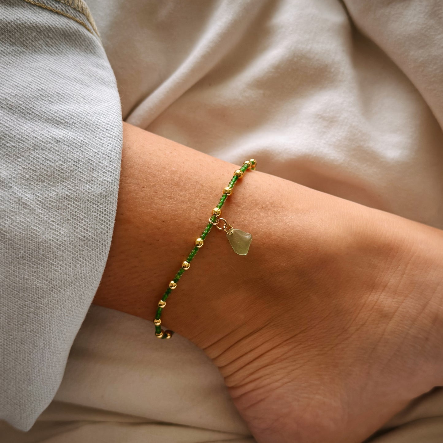 green seaglass anklet