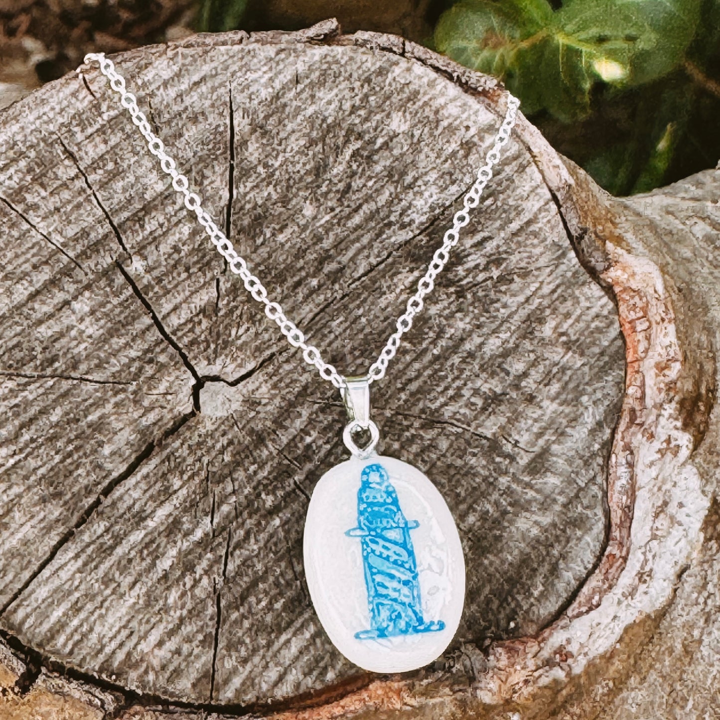 hand painted lighthouse necklace