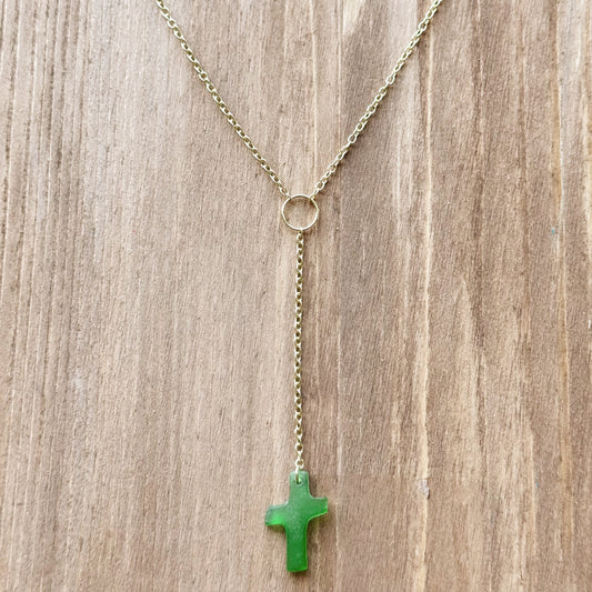 hand carved seaglass cross necklace