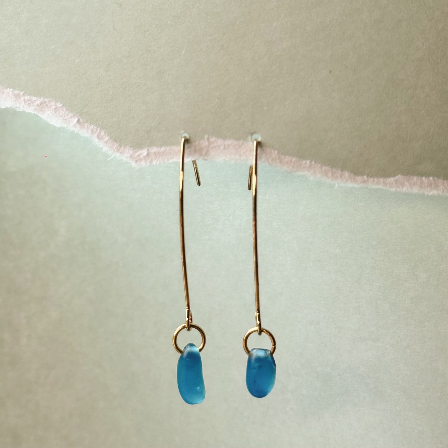 blue glass hanger earrings