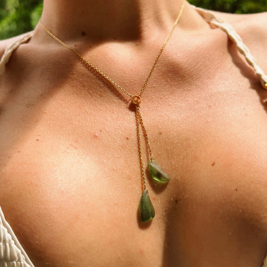 cove necklace - olive sea glass