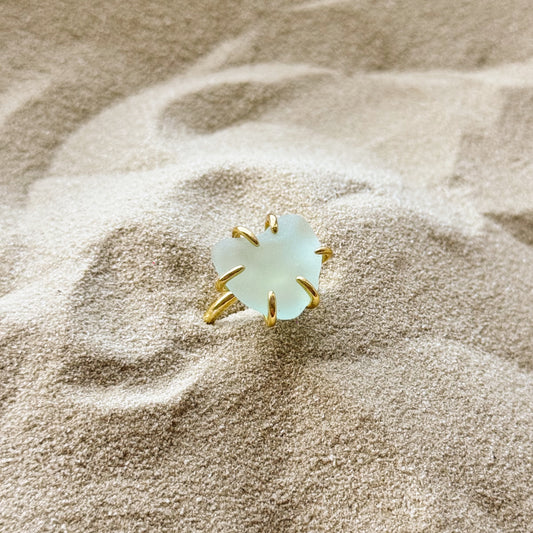 adjustable sea glass ring - sea foam