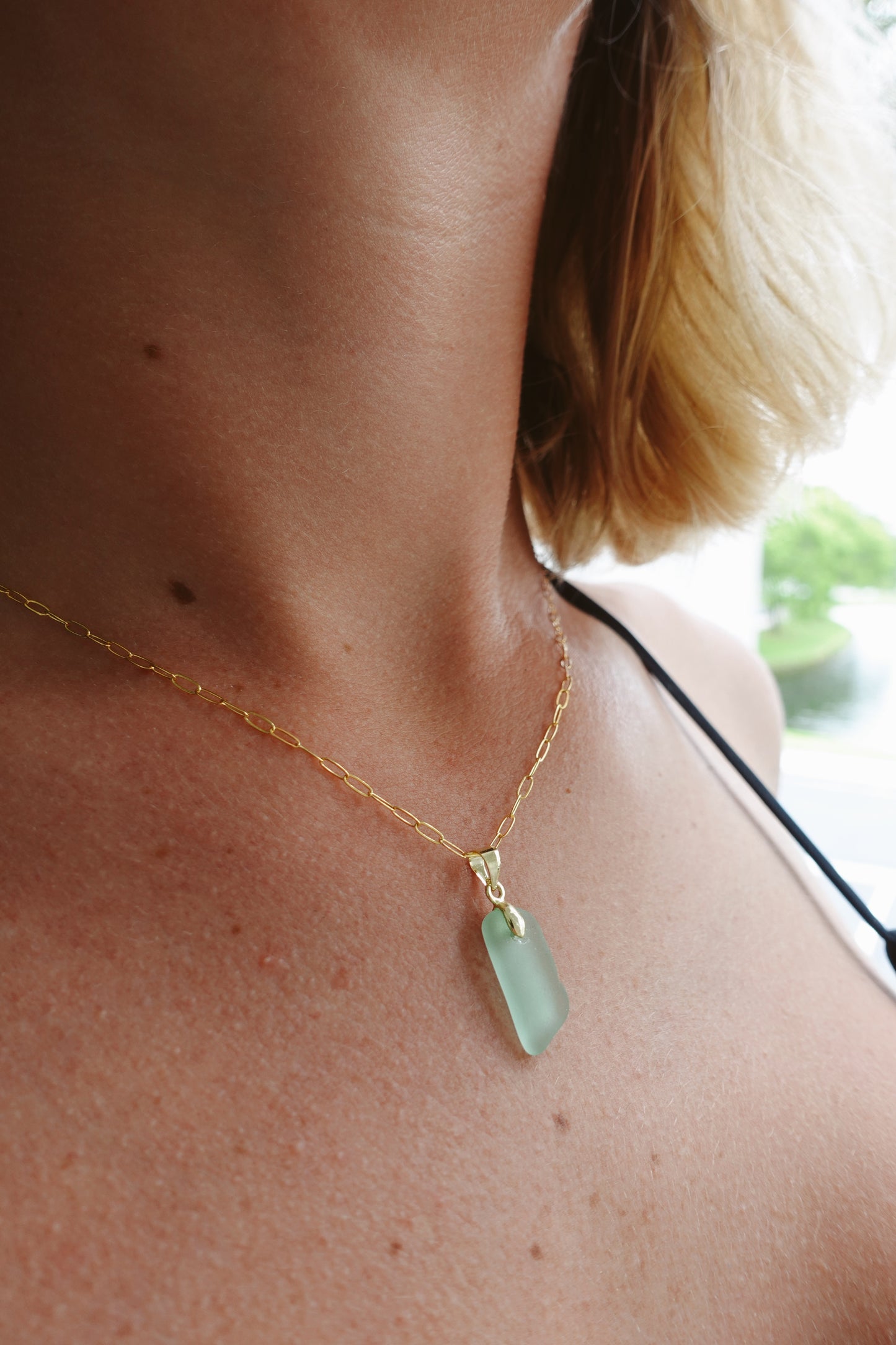 Aqua Seaglass Pendant Necklace