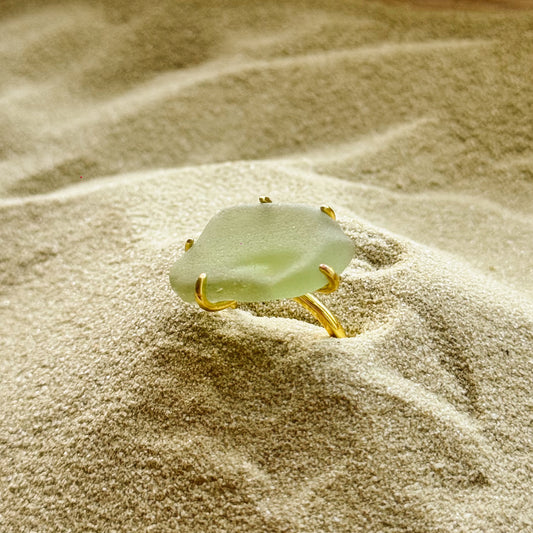 adjustable sea glass ring - sage green