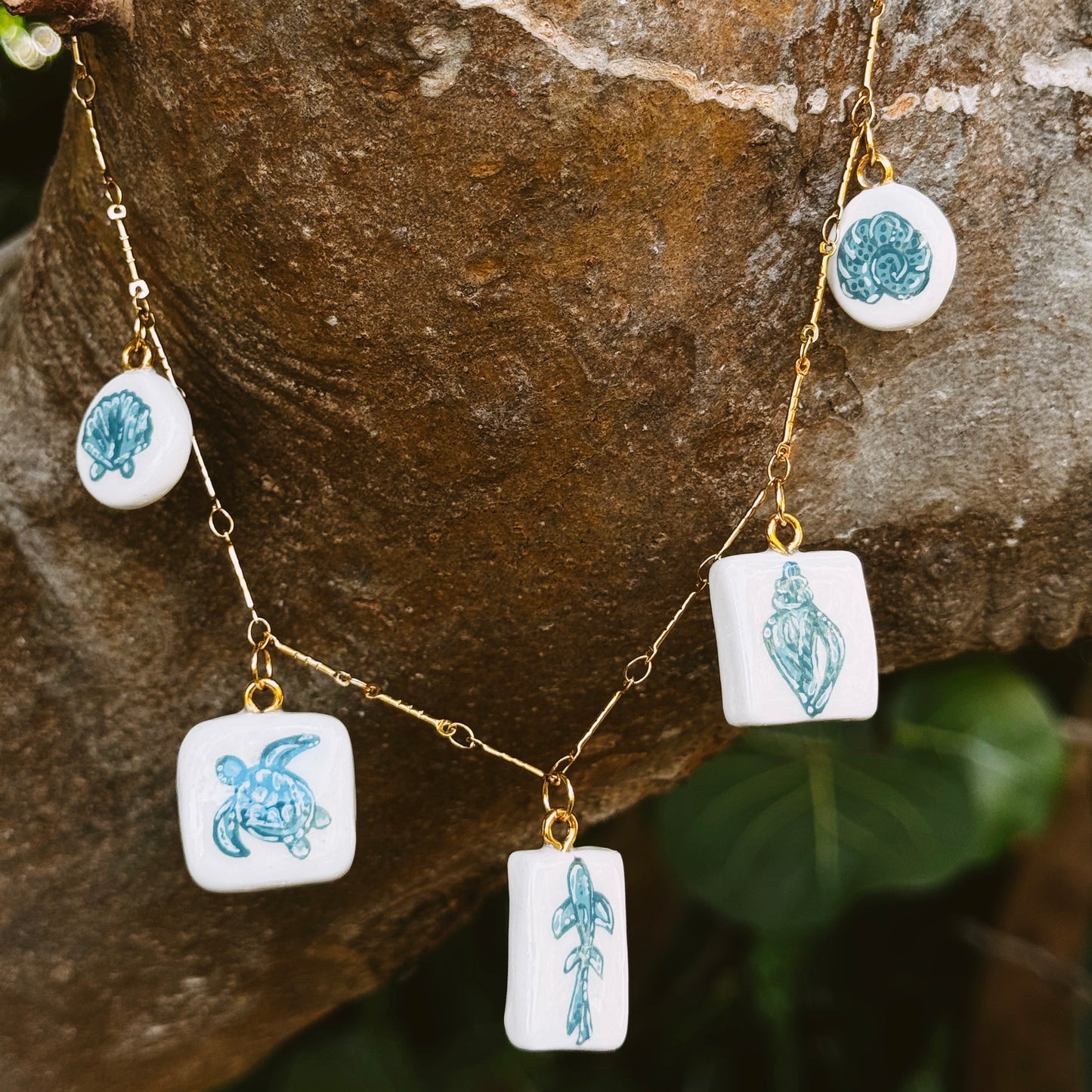 hand painted ocean charm necklace