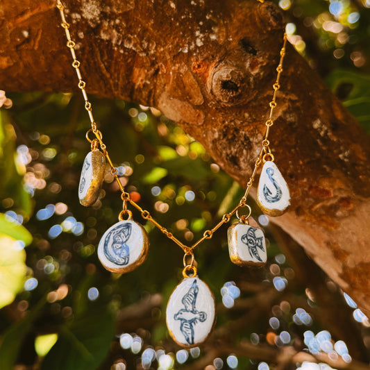 hand painted coastal charm necklace