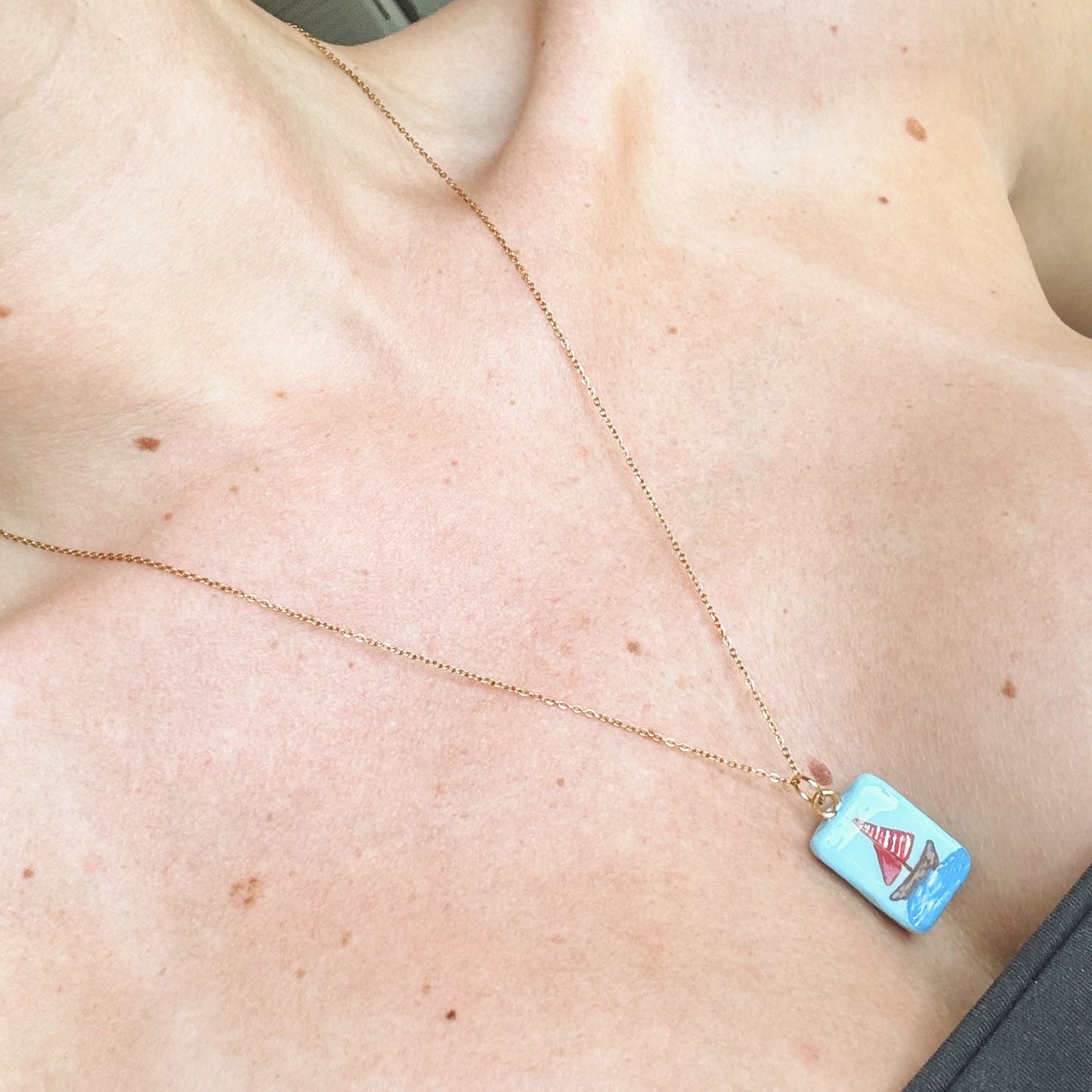 hand painted sail boat necklace