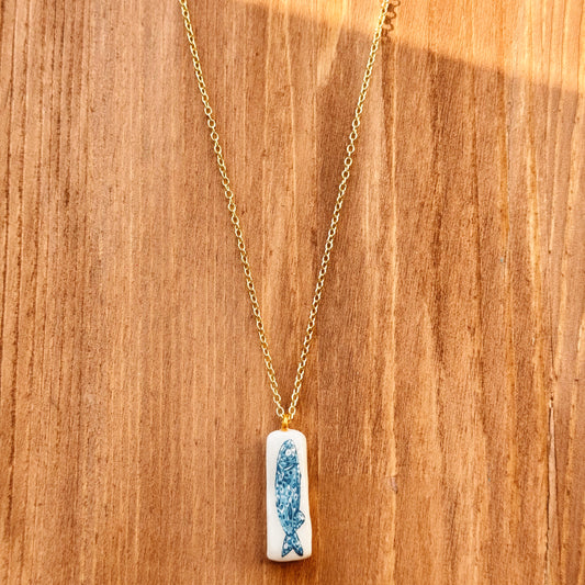 hand painted sardine necklace
