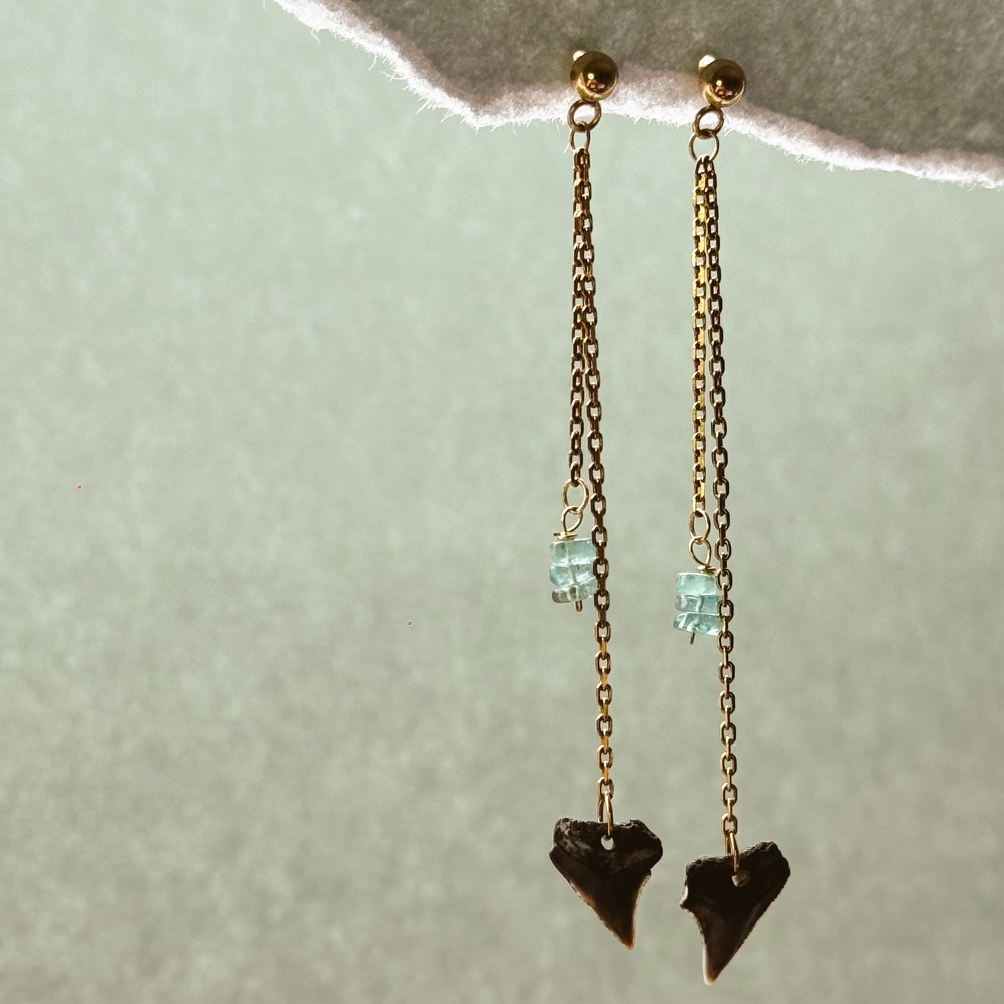 bull shark and natural crystal drop studs