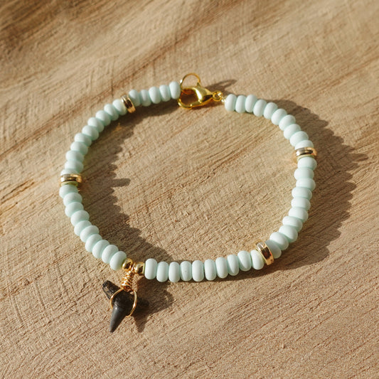 baby tooth bracelet - aqua and gold
