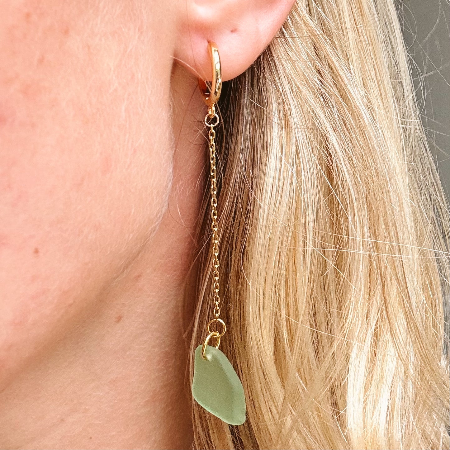aqua sea glass drop huggies