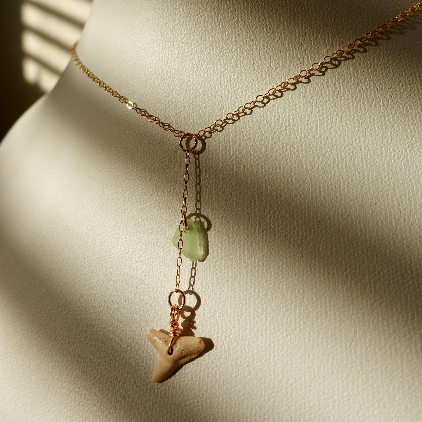 Baby Hammerhead and Sea Glass Drop Necklace