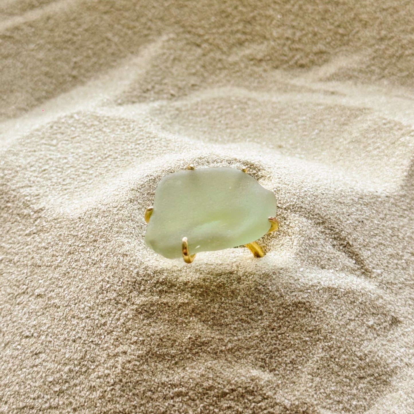 adjustable sea glass ring - sage green