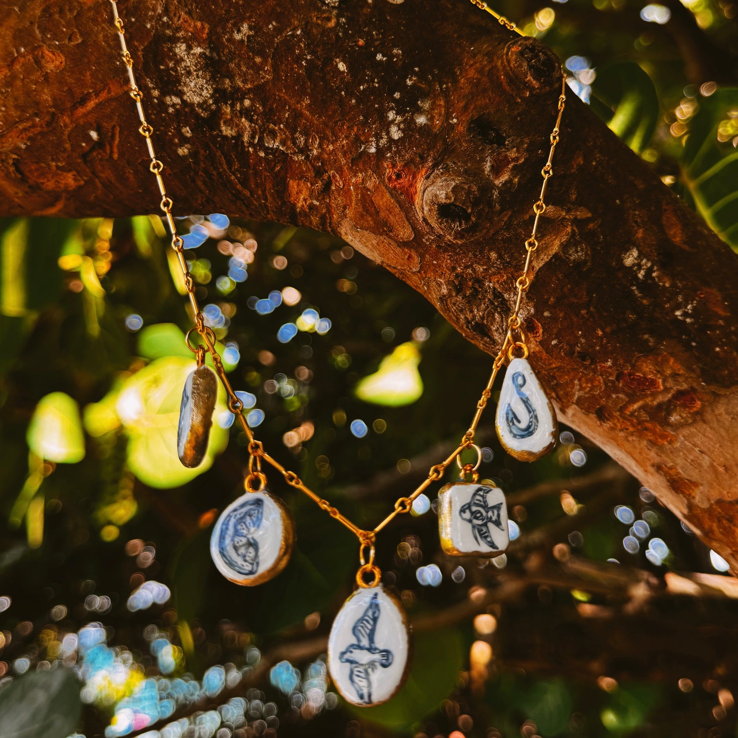 hand painted coastal charm necklace