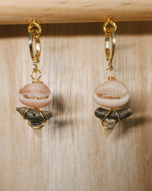 hammerhead and cowrie shell huggies