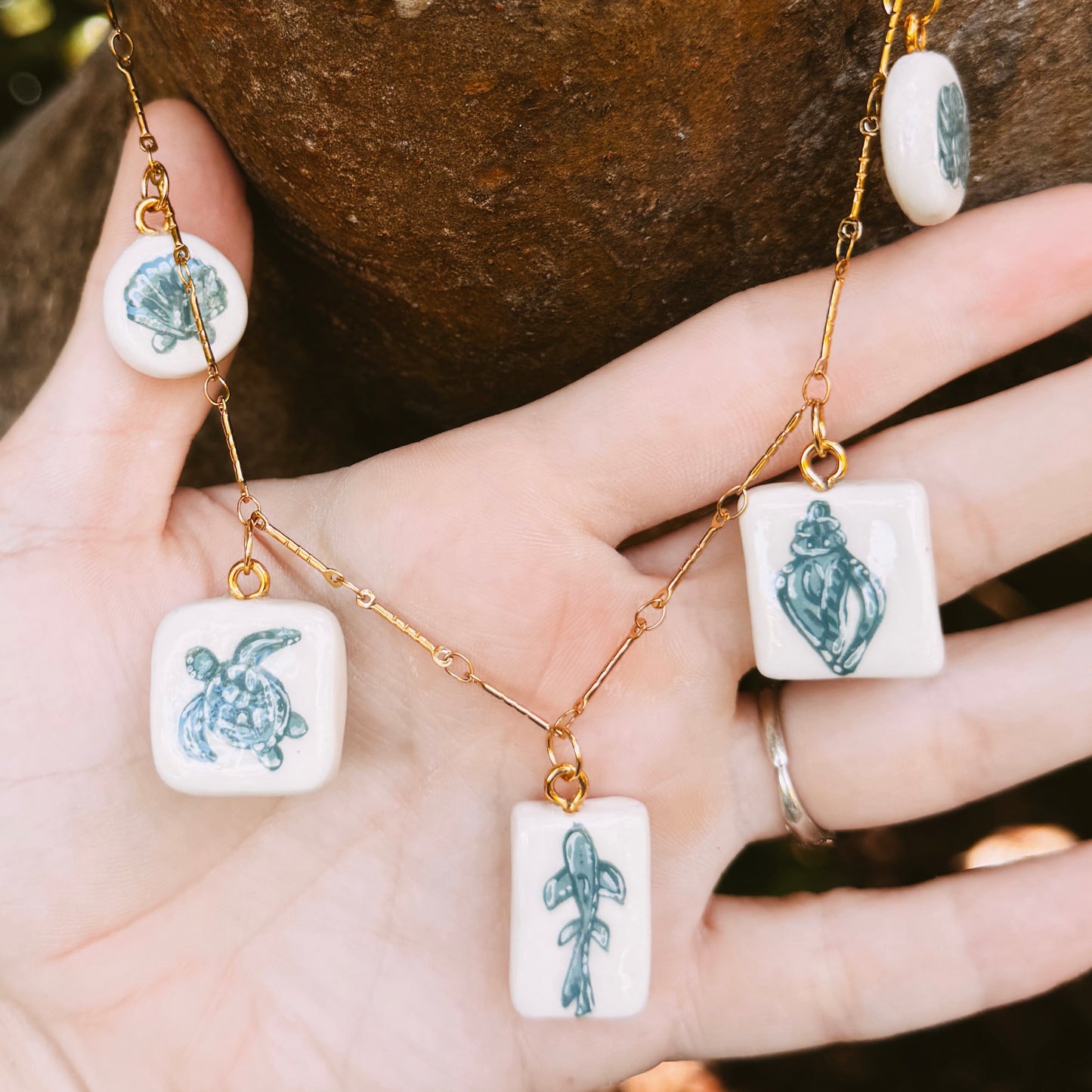 hand painted ocean charm necklace