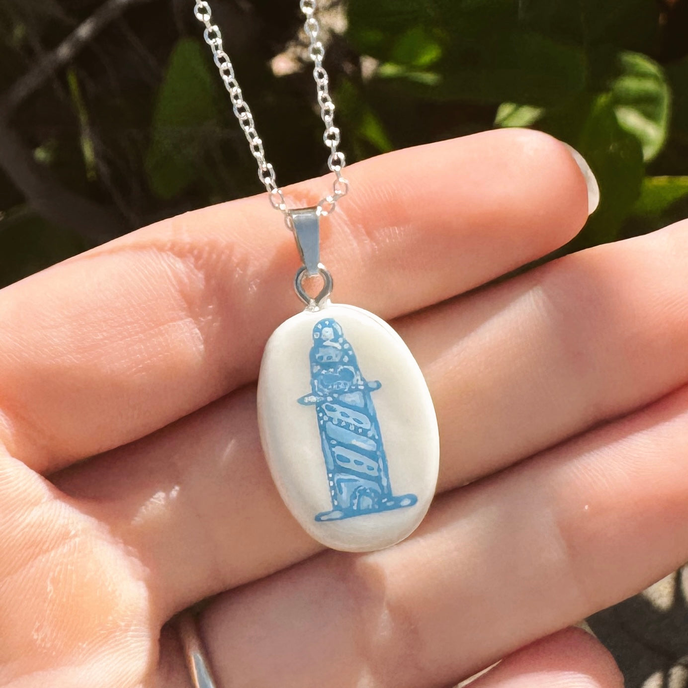 hand painted lighthouse necklace