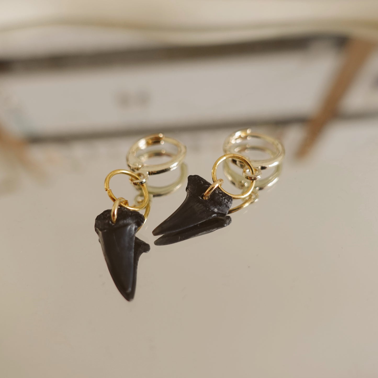 drilled thresher shark earrings