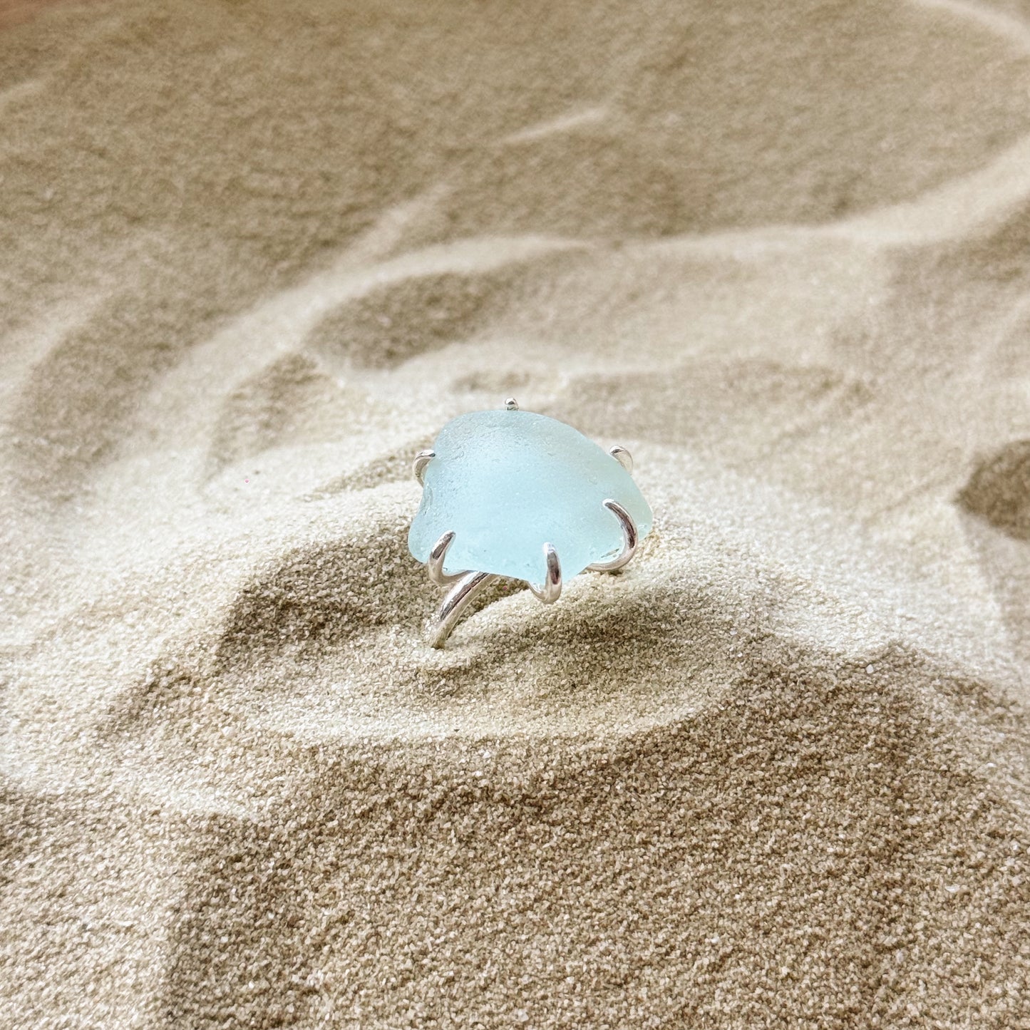 adjustable sea glass ring - light blue