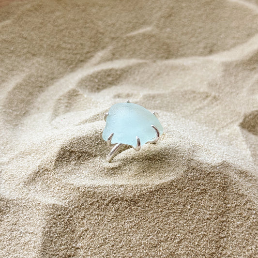 adjustable sea glass ring - light blue