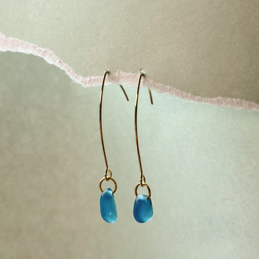 blue glass hanger earrings