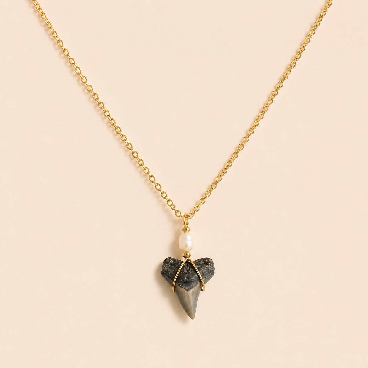 bull shark and pearl necklace