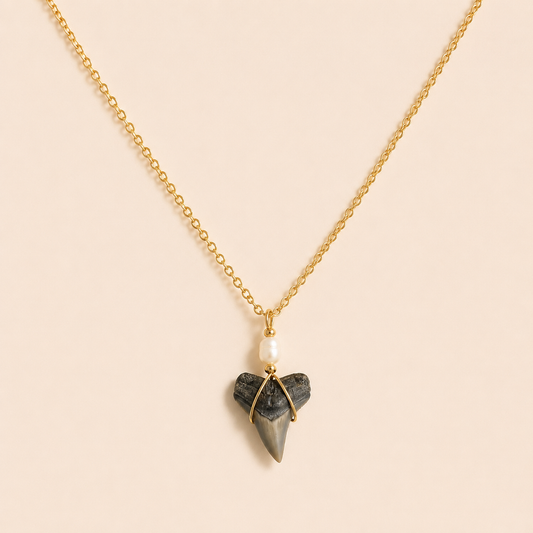 bull shark and pearl necklace