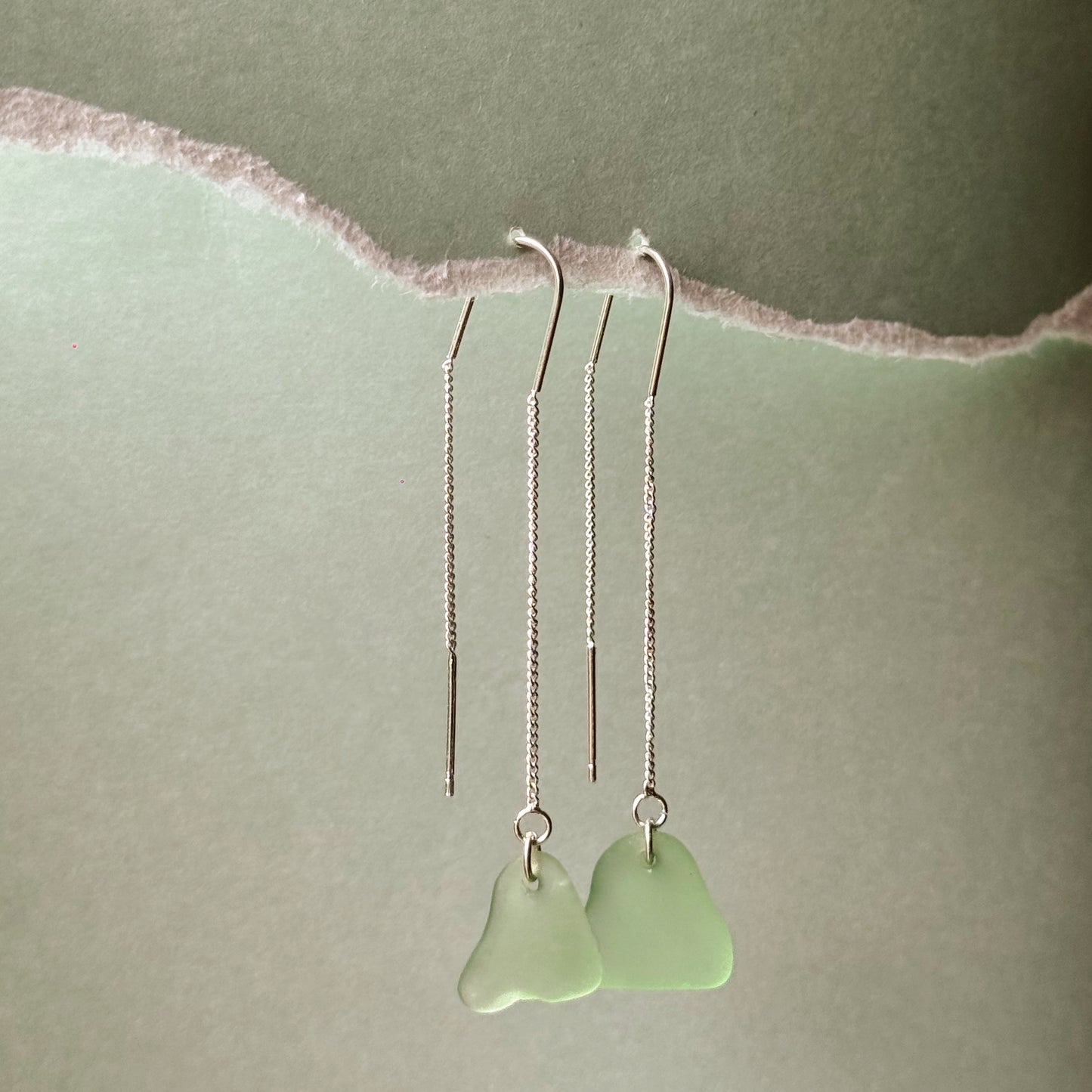 aqua sea glass ear threads