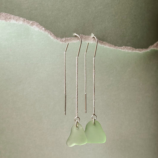 aqua sea glass ear threads