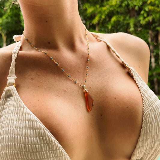 figi necklace - orange sea glass