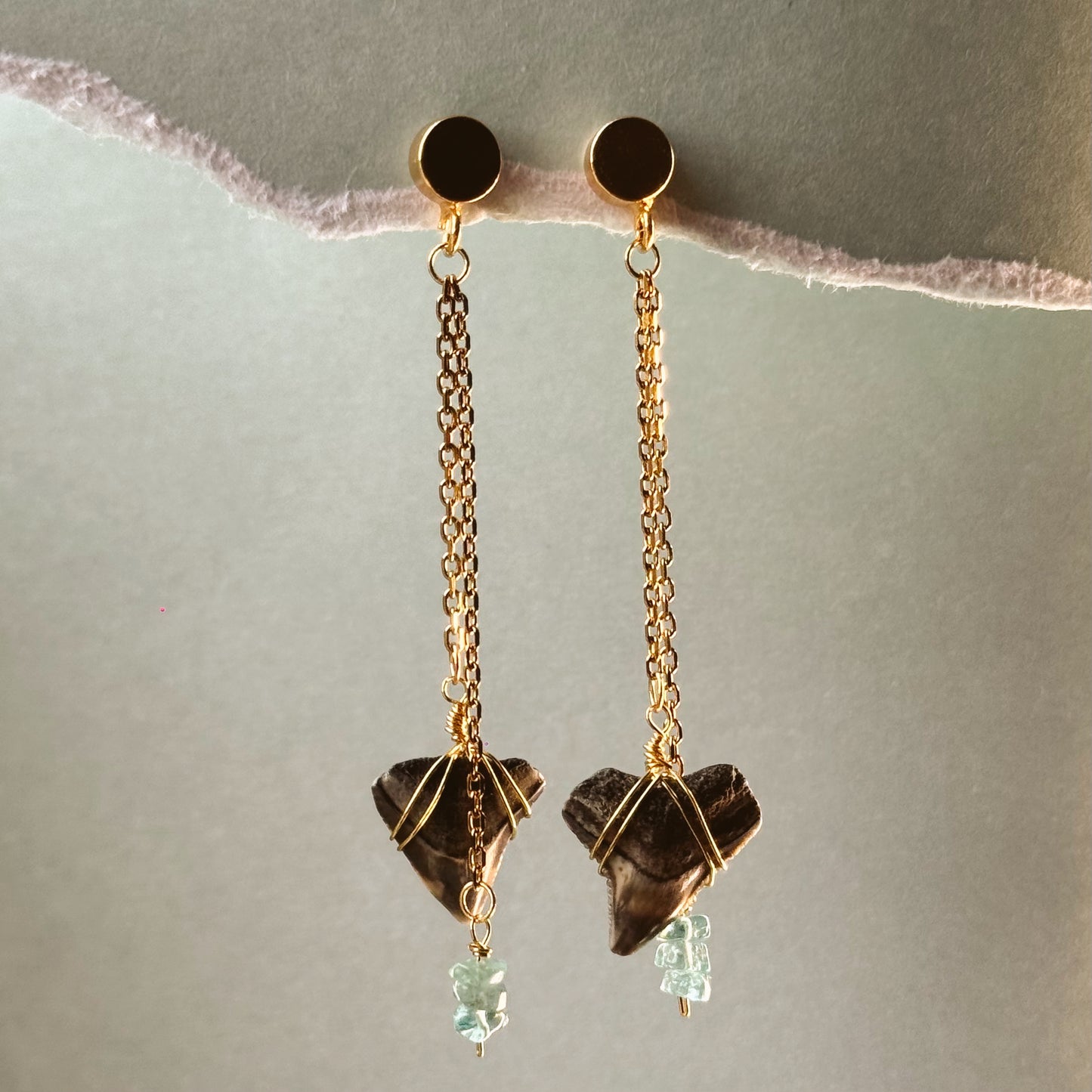 bull shark and natural crystal drop studs