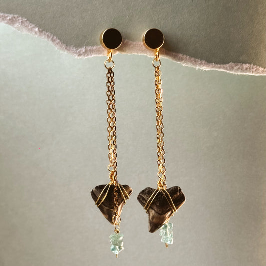 bull shark and natural crystal drop studs