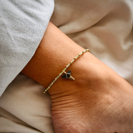 shark tooth anklet - mint and gold