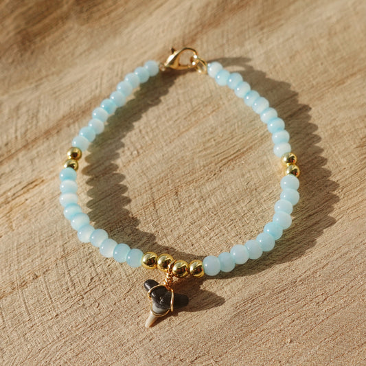 baby tooth bracelet - light blue and gold