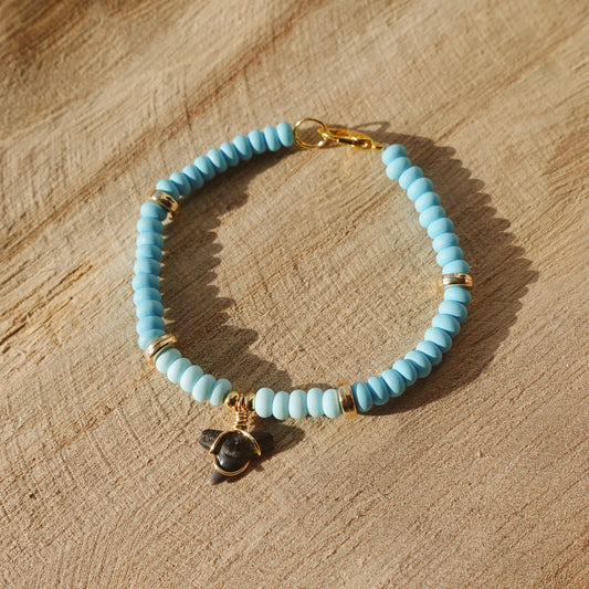 baby tooth bracelet - 2 tone blue and gold