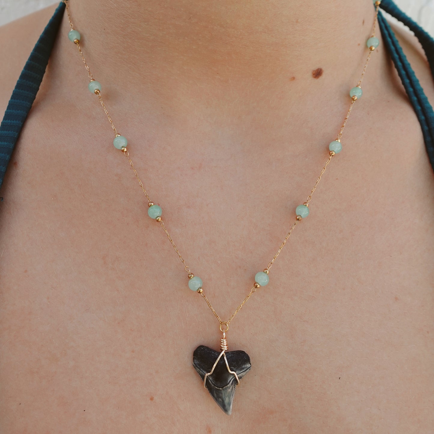 teal beaded bullshark necklace