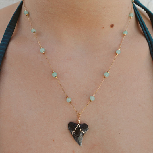 teal beaded bullshark necklace