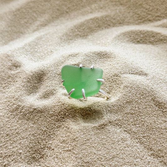 adjustable sea glass ring - green