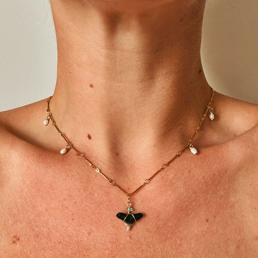 hammerhead and pearl charm necklace